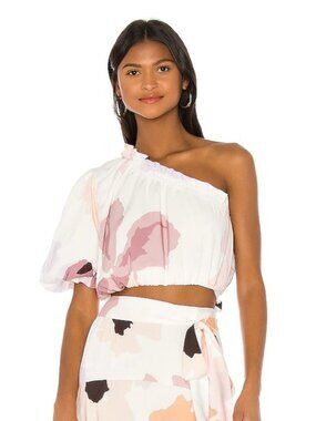 Peony Swimwear Puff Crop Top in Soiree Floral, Size 8
